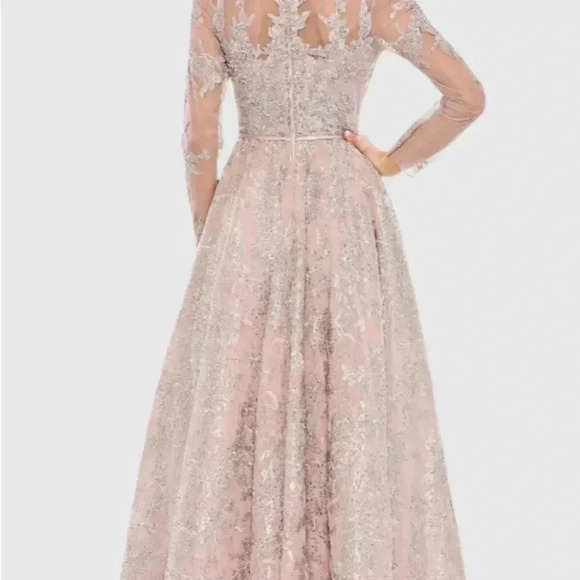 MAC DUGGAL Embellished Bow Belt Illusion Long Sleeve A Line Dress Style 20337 - Picture 2 of 7